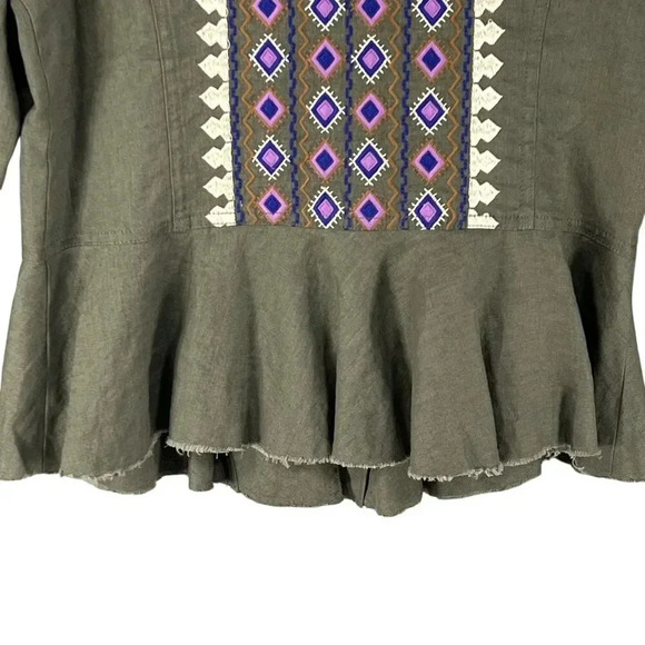 INC International Concepts Womens L Green Linen Embroidered Jacket Peplum Hem - Picture 10 of 16